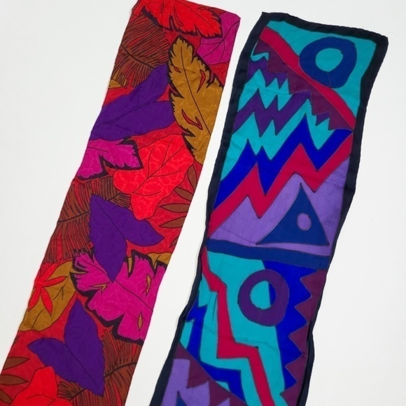 Silk Scarf Set Rectangular DIY Top Bandana abstract floral vintage retro - Picture 8 of 16